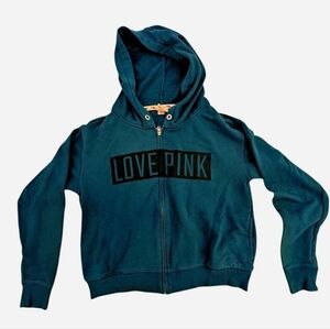 *Flaw* Victoria's Secret PINK dark teal‎ hoodie size XS Y2K Athleisure